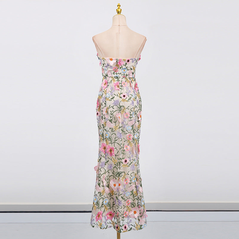 Three Dimensional Floral Strapless Dress