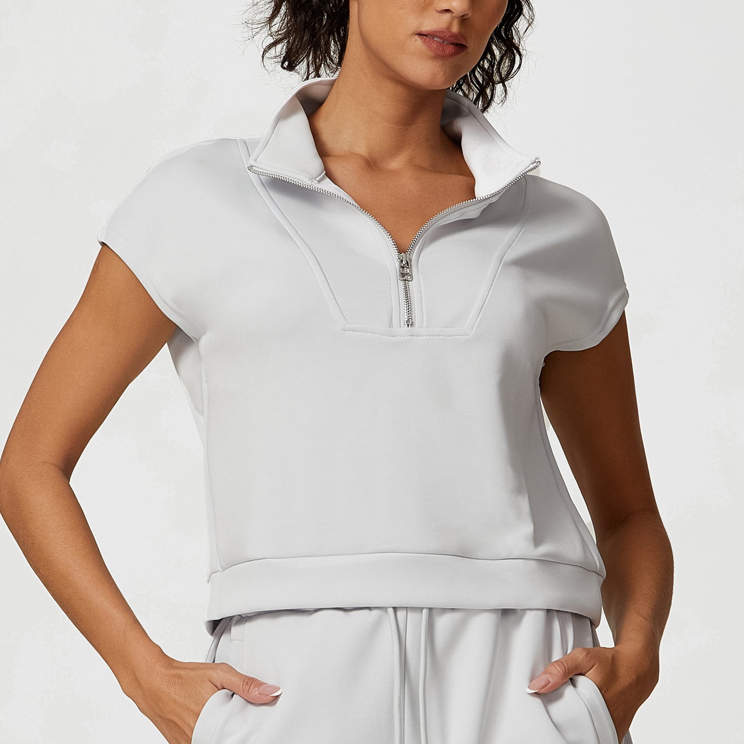 Stone Washed Half Zipper Shirt & Shorts
