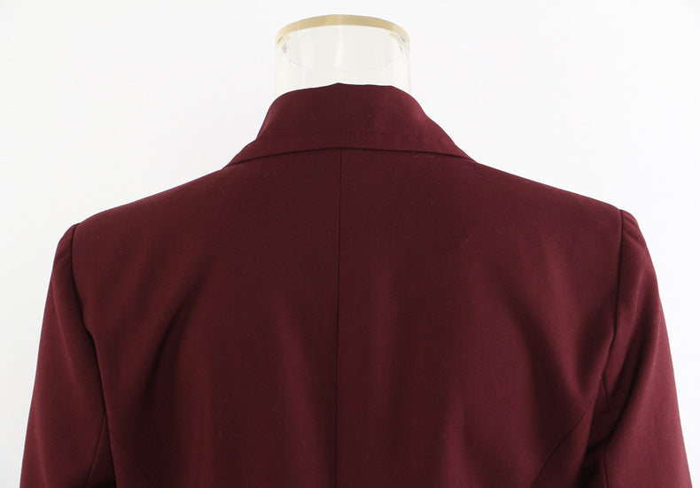 Angola Red Personality Collar Mid Length Blazer
