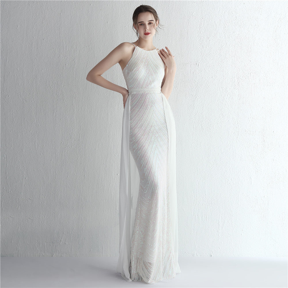 Beaded Halter Elegant Gown