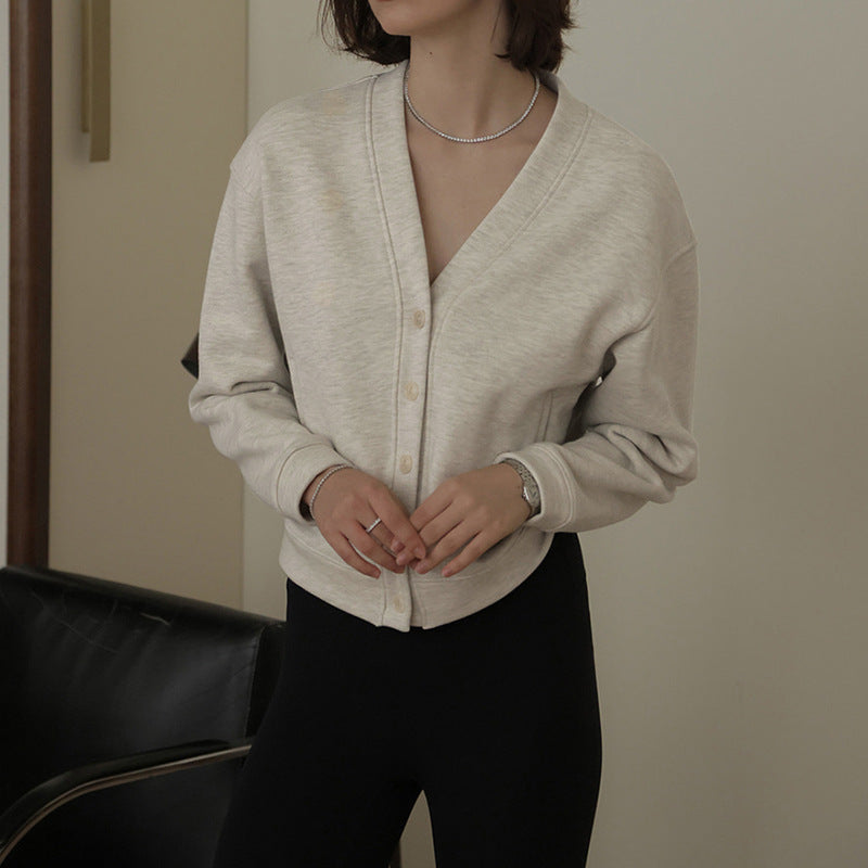 French V neck Cotton Cardigan