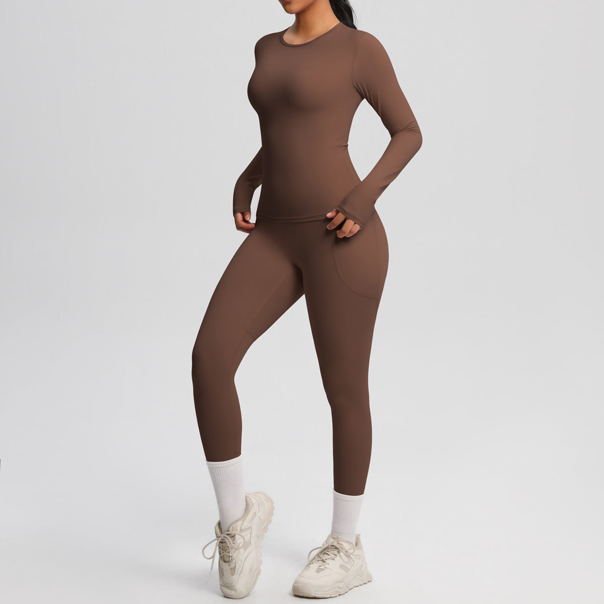 Long Sleeve Pocket Yoga Clothes Set