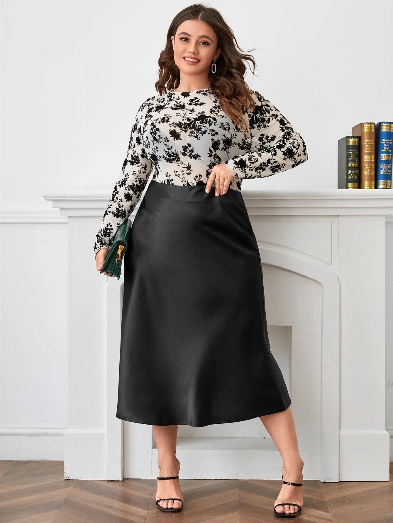 Black Satin A Line Skirt