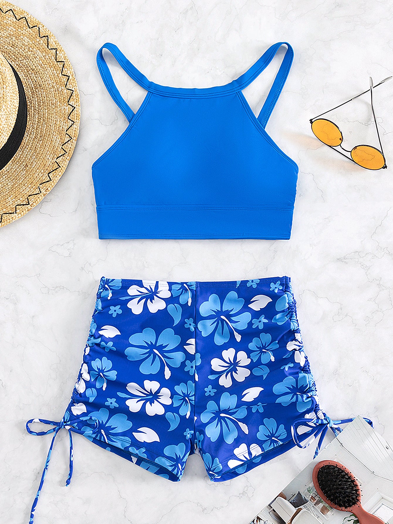 Round Neck Bikini w/ Printed Shorts