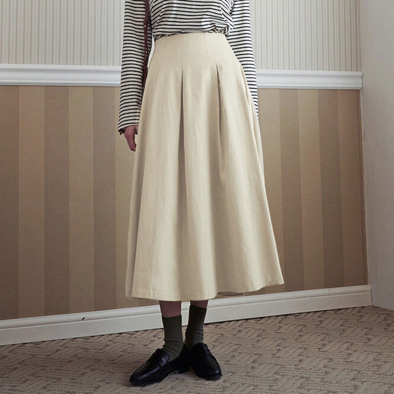 Pleated Apricot Cotton Skirt