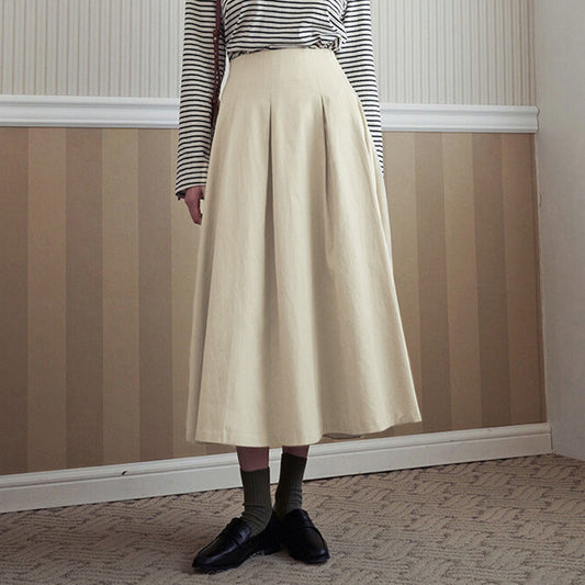 Pleated Apricot Cotton Skirt