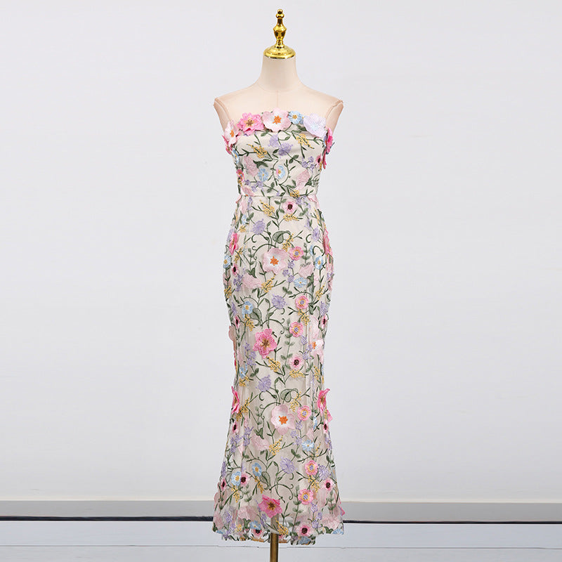 Three Dimensional Floral Strapless Dress