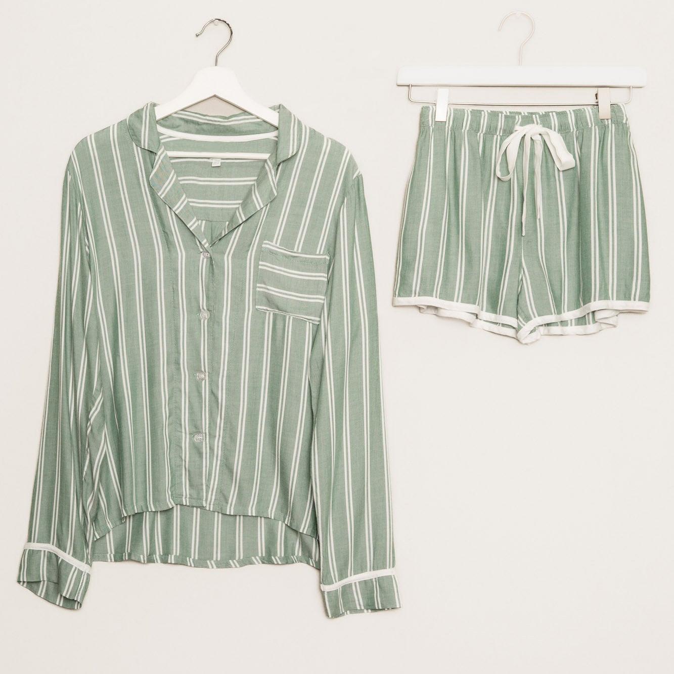 Candy Striped Pajamas Long Sleeve Shorts Set