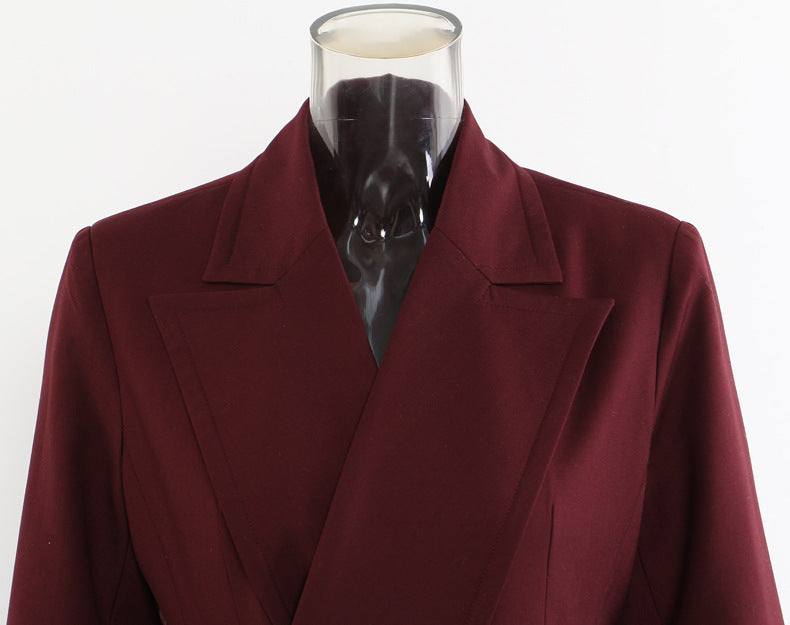 Angola Red Personality Collar Mid Length Blazer