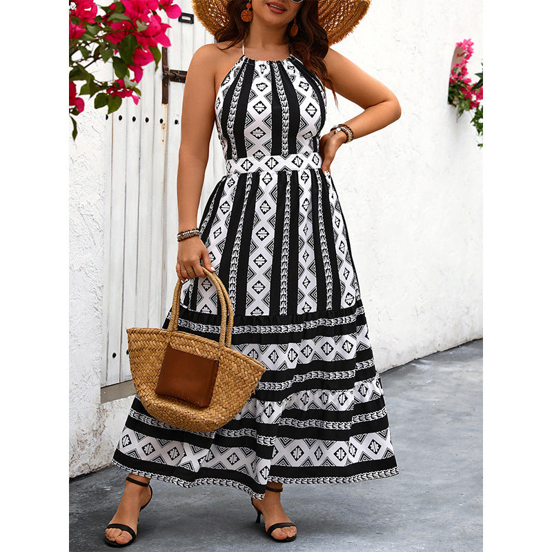 Halter Sleeveless Printed Backless Dress