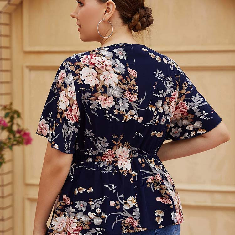 Navy Deep V Blouse