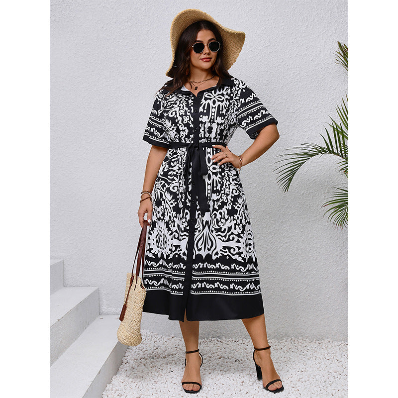 B&W Printed Shirt Dress