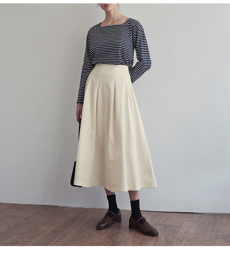 Pleated Apricot Cotton Skirt