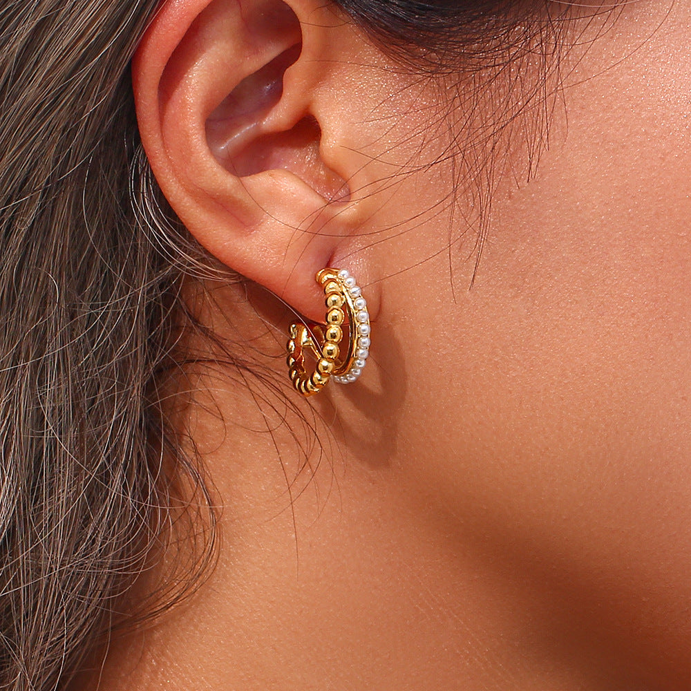 Betty Double Layer Beads Pearl Earrings