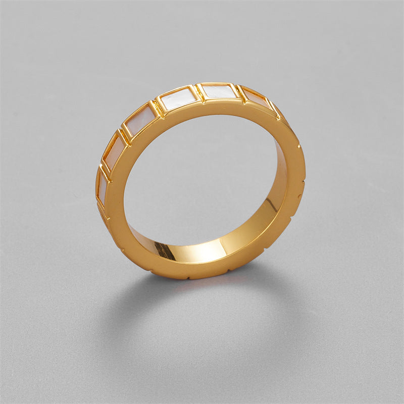Small Square White Lip Shell Ring