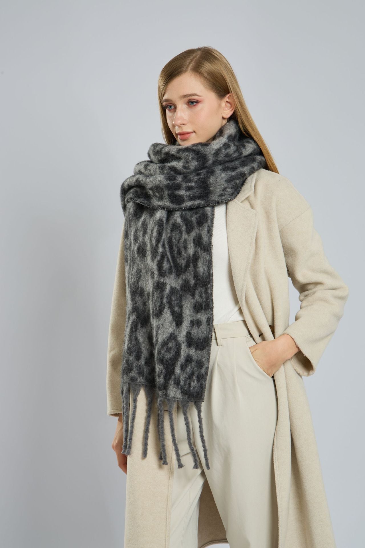 Leopard Print Tassel Scarf