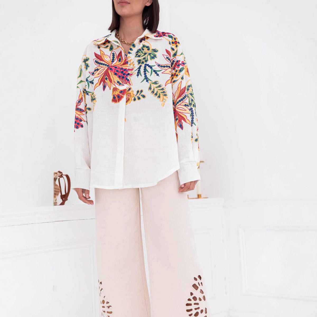 Floral Print Loose Button-down Shirt
