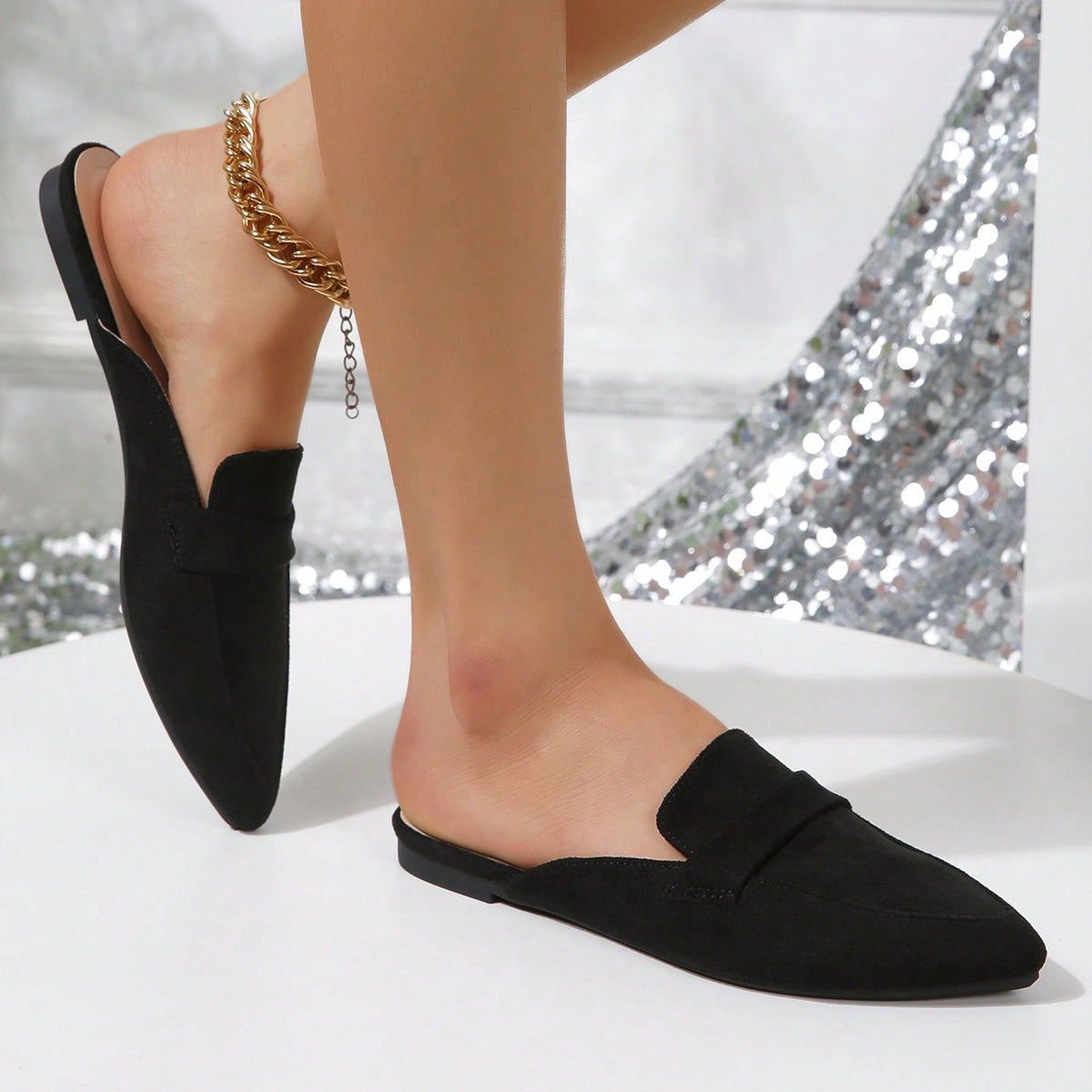 Pointed Faux Suede Mules