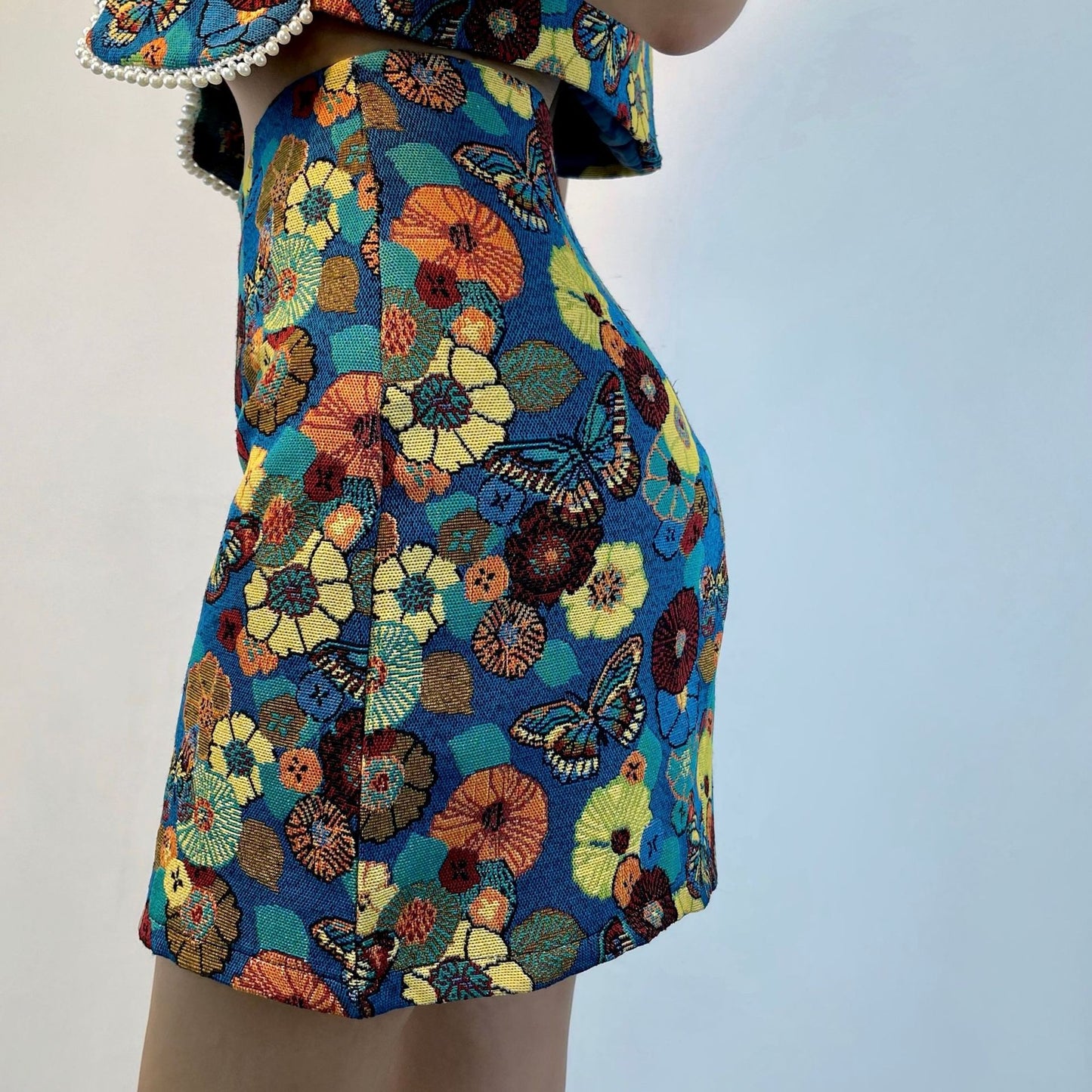 Butterfly Floral Embroidered Mini Skirt