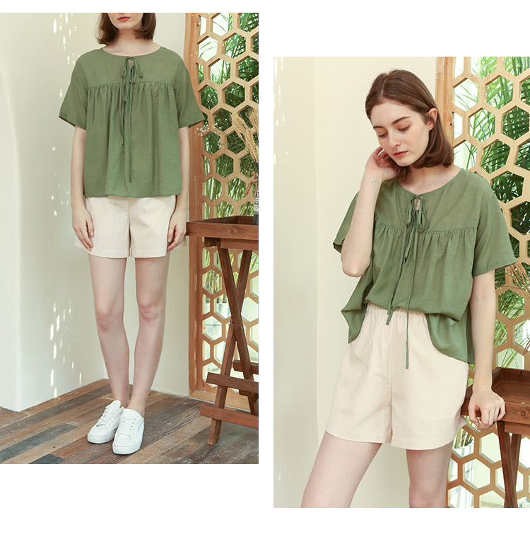 High Waist Hemp Cotton Shorts