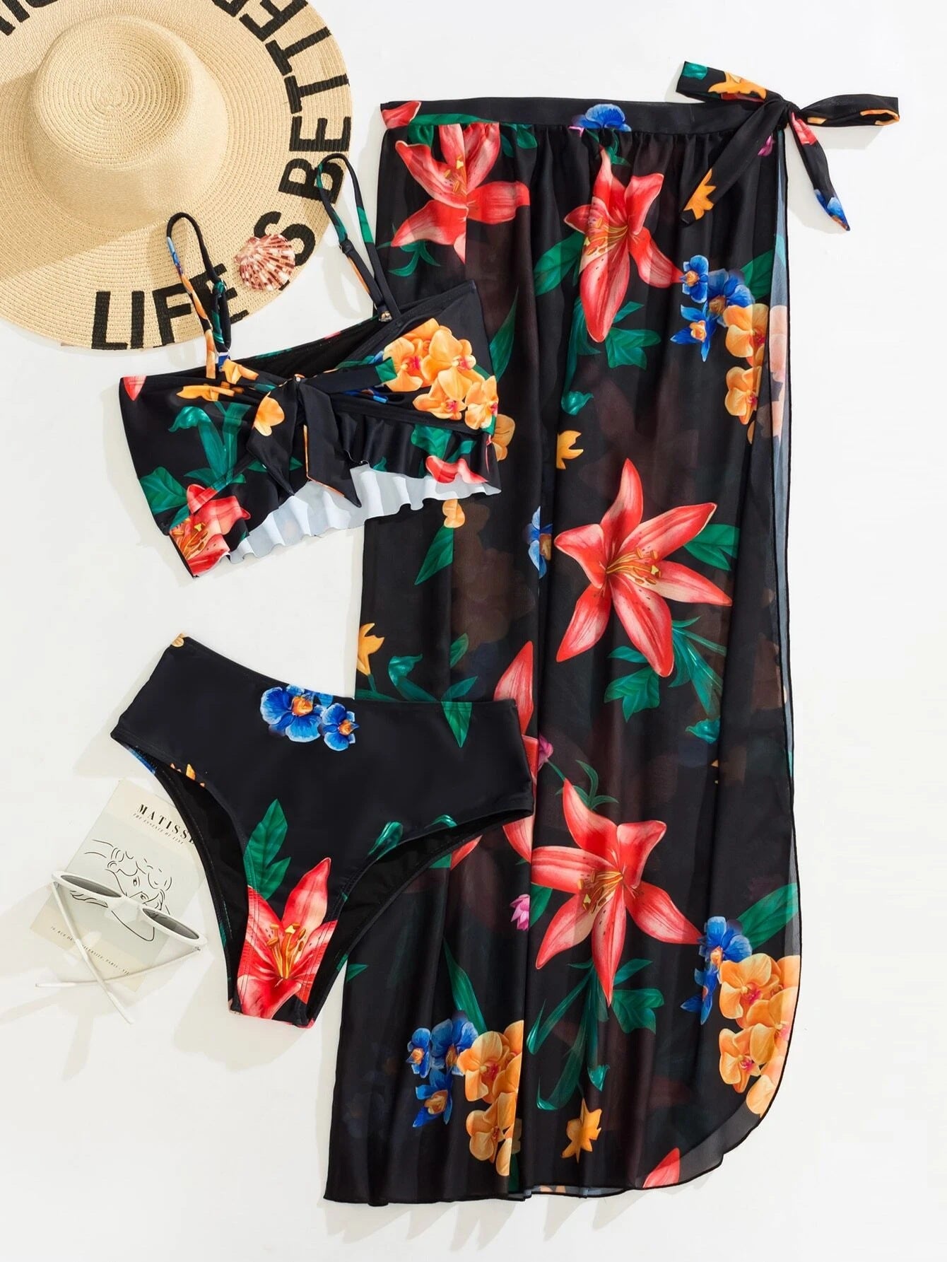 Floral Split Three Piece Bikini Set