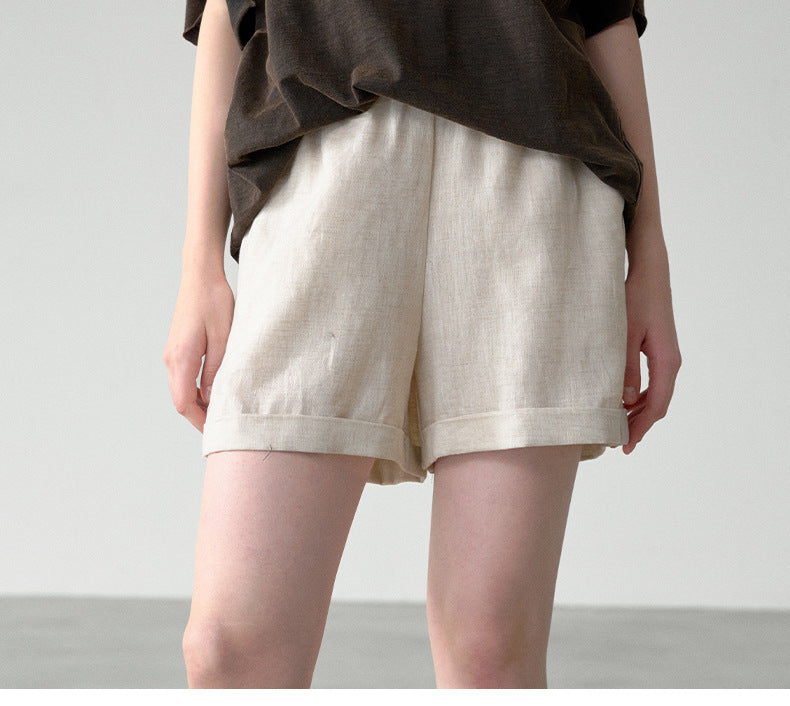 Pure Linen Elastic Waist Shorts
