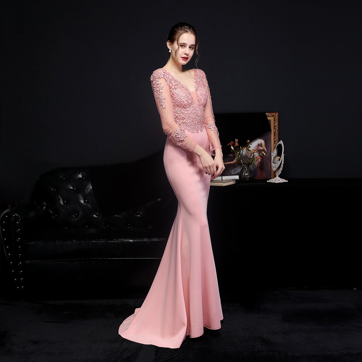 Full Craft Lace Fishtail Evening Dress