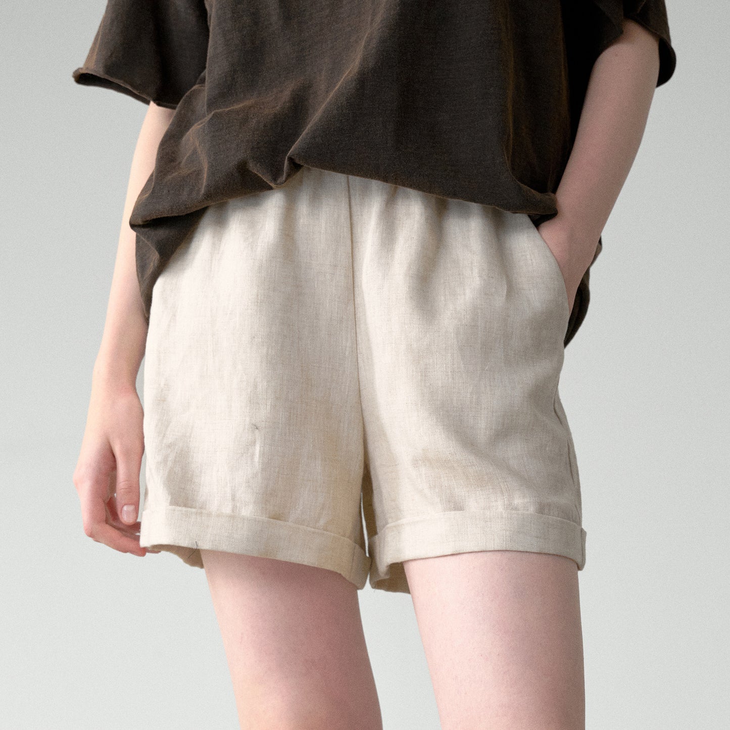 Pure Linen Elastic Waist Shorts