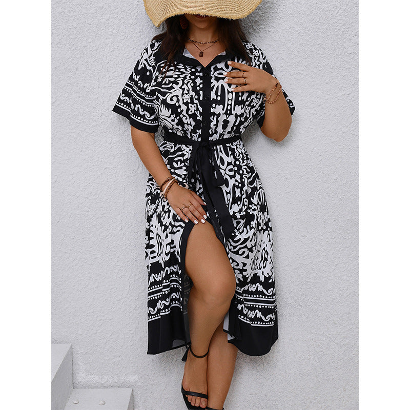 B&W Printed Shirt Dress