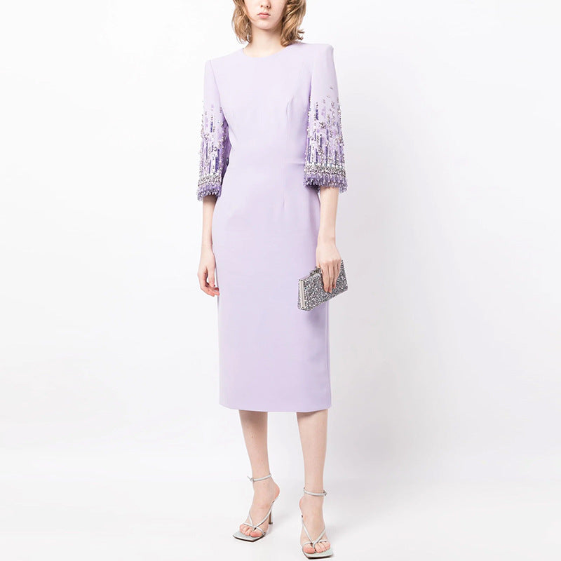 Bead Embedded Mid Length Dress