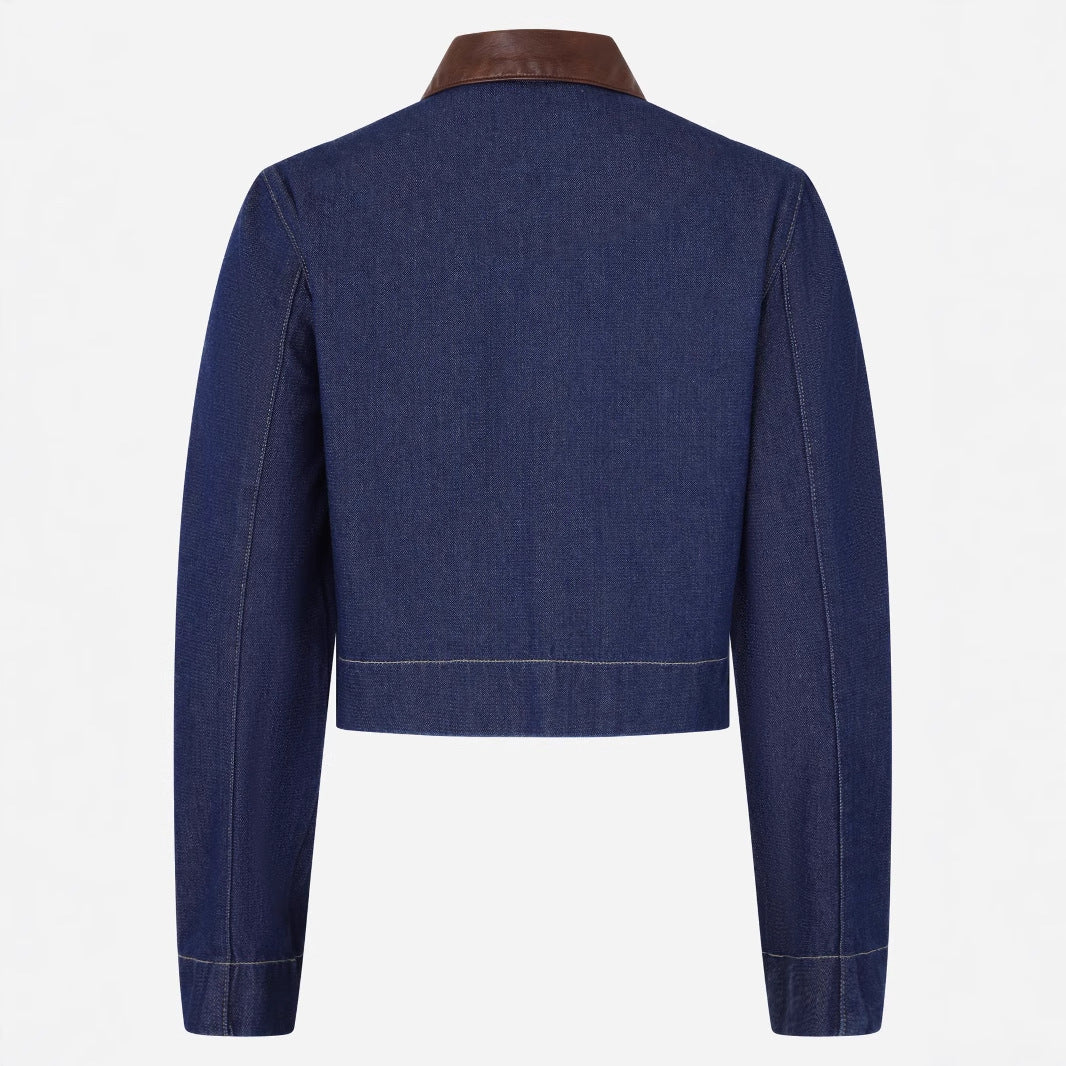 Button Embelishment with Leather Denim Jacket