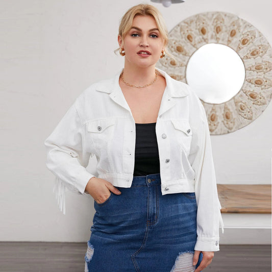 White Denim Jacket with Tassels