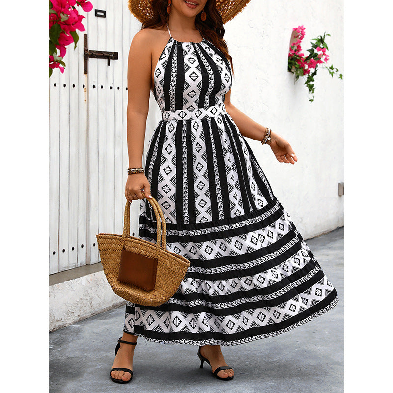 Halter Sleeveless Printed Backless Dress
