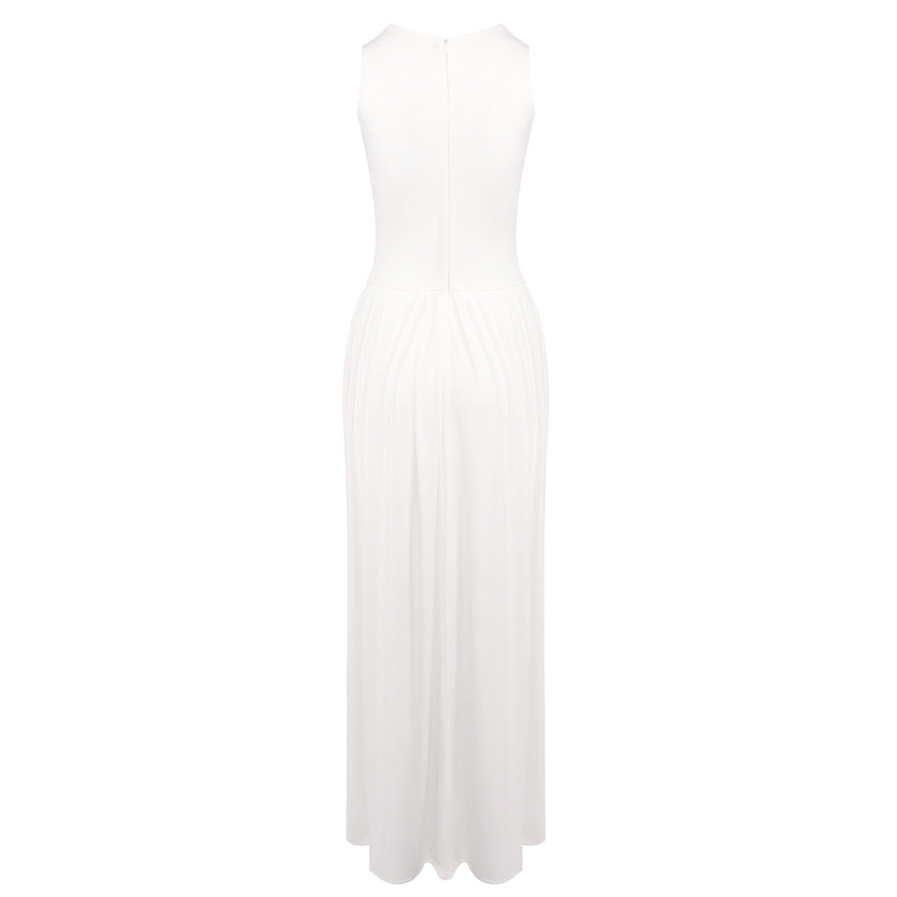 White Summer Asymmetric Maxi Split Dress
