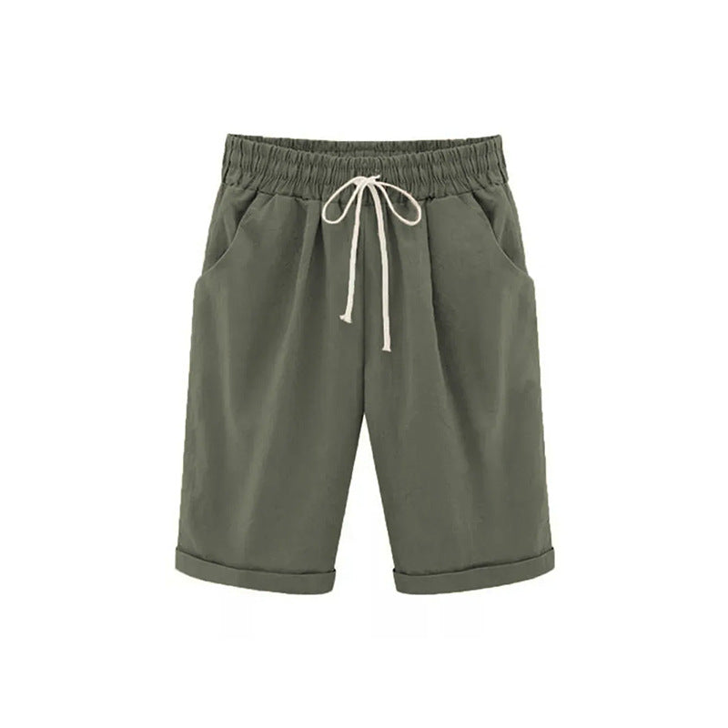 Cotton Elastic Waist Loose Boat Shorts