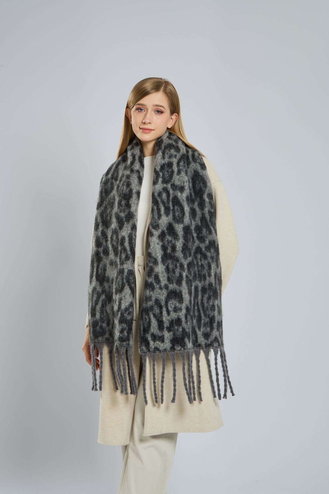 Leopard Print Tassel Scarf
