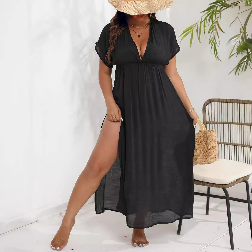 Black Backless Beach Curvy Cover-up