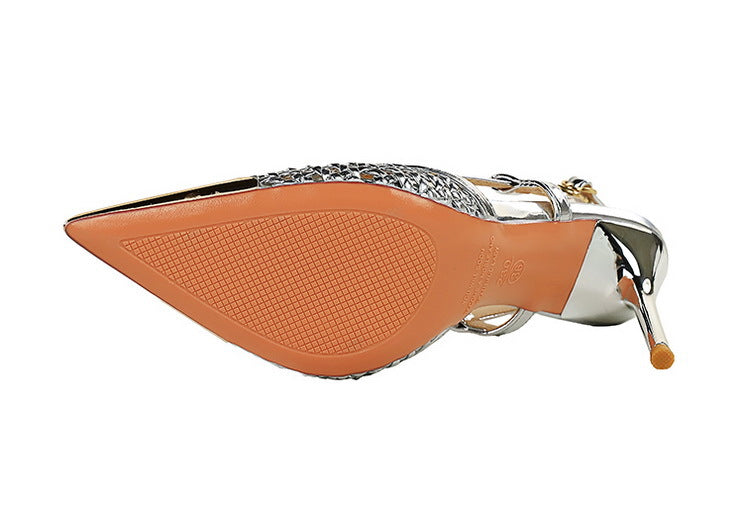Woven Metal Pointed Toe Strap Stilettos