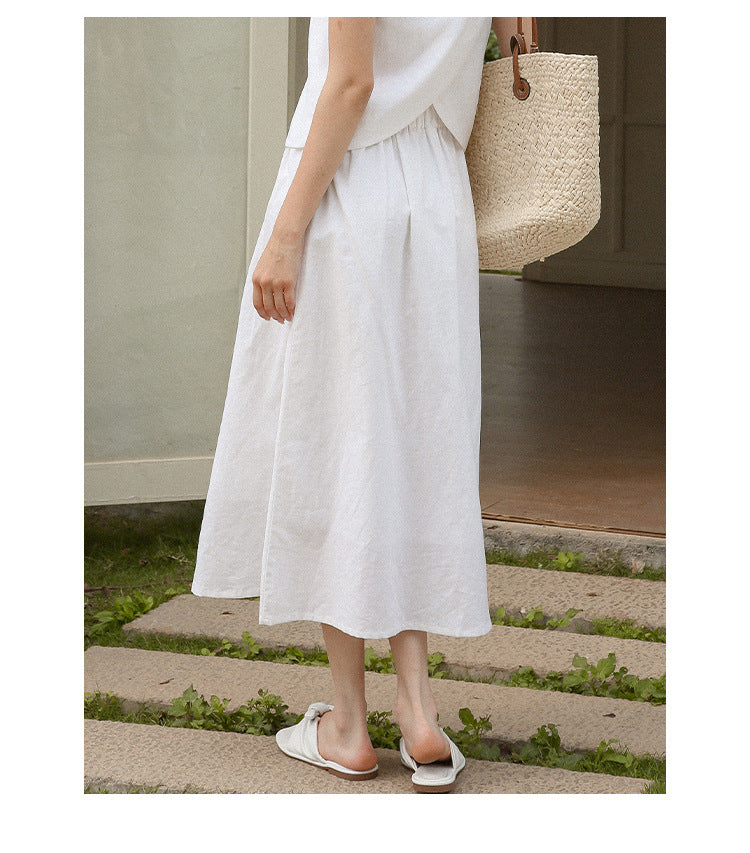 Breathable High Waist Linen Skirt