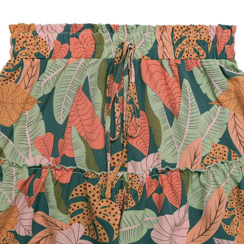 Tropical Floral Print Elastic Shorts