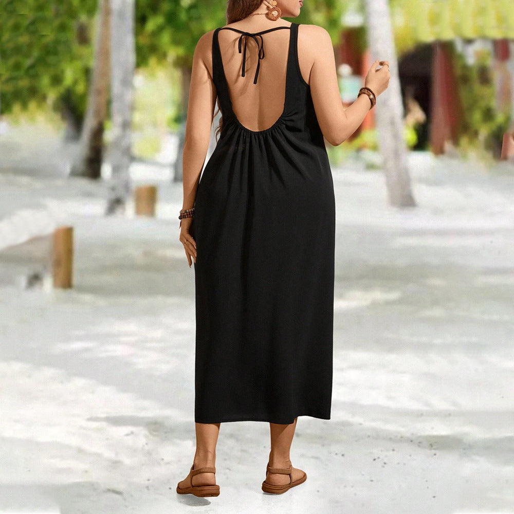 Plus Size Backless Lace Up Dress