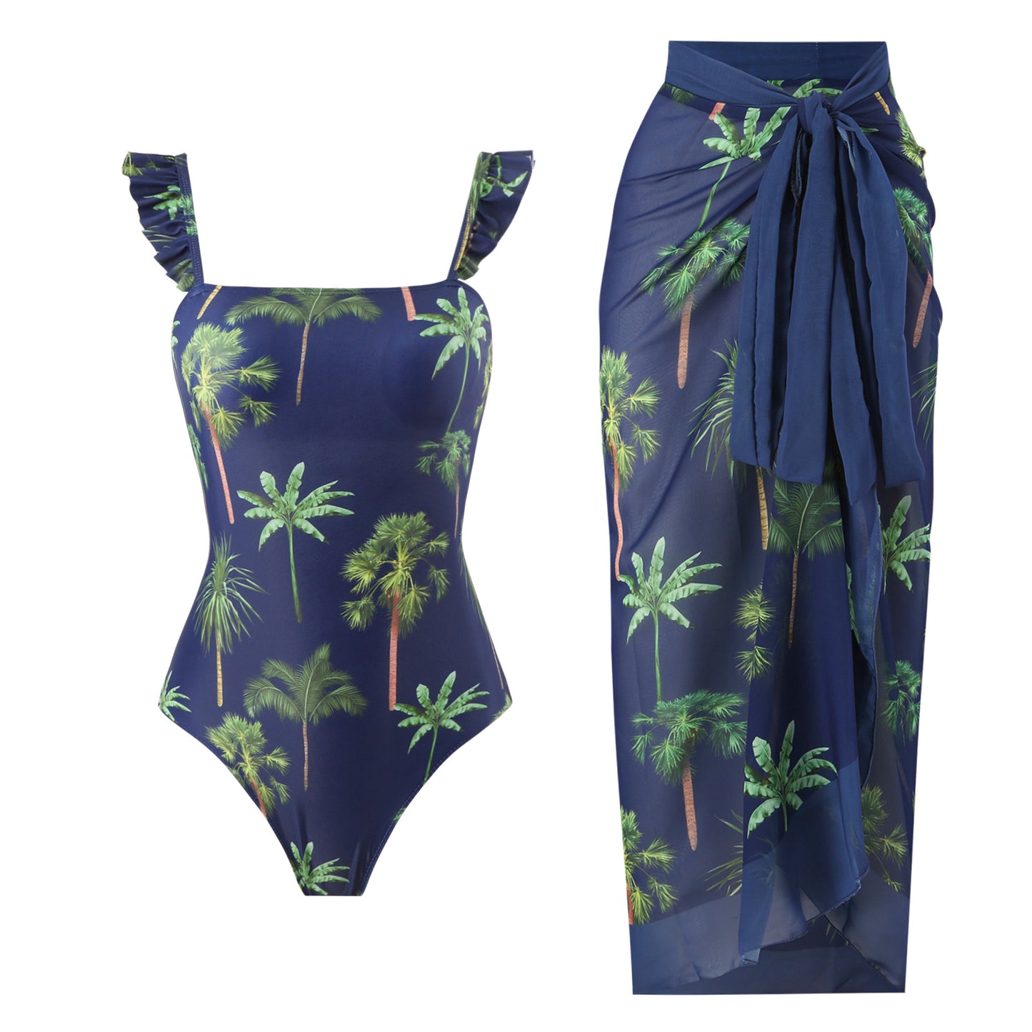 Navy Palm Tree One-piece Set