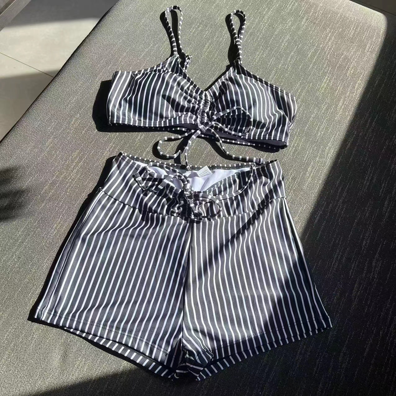 Striped Printed Drawstring Swimsuit