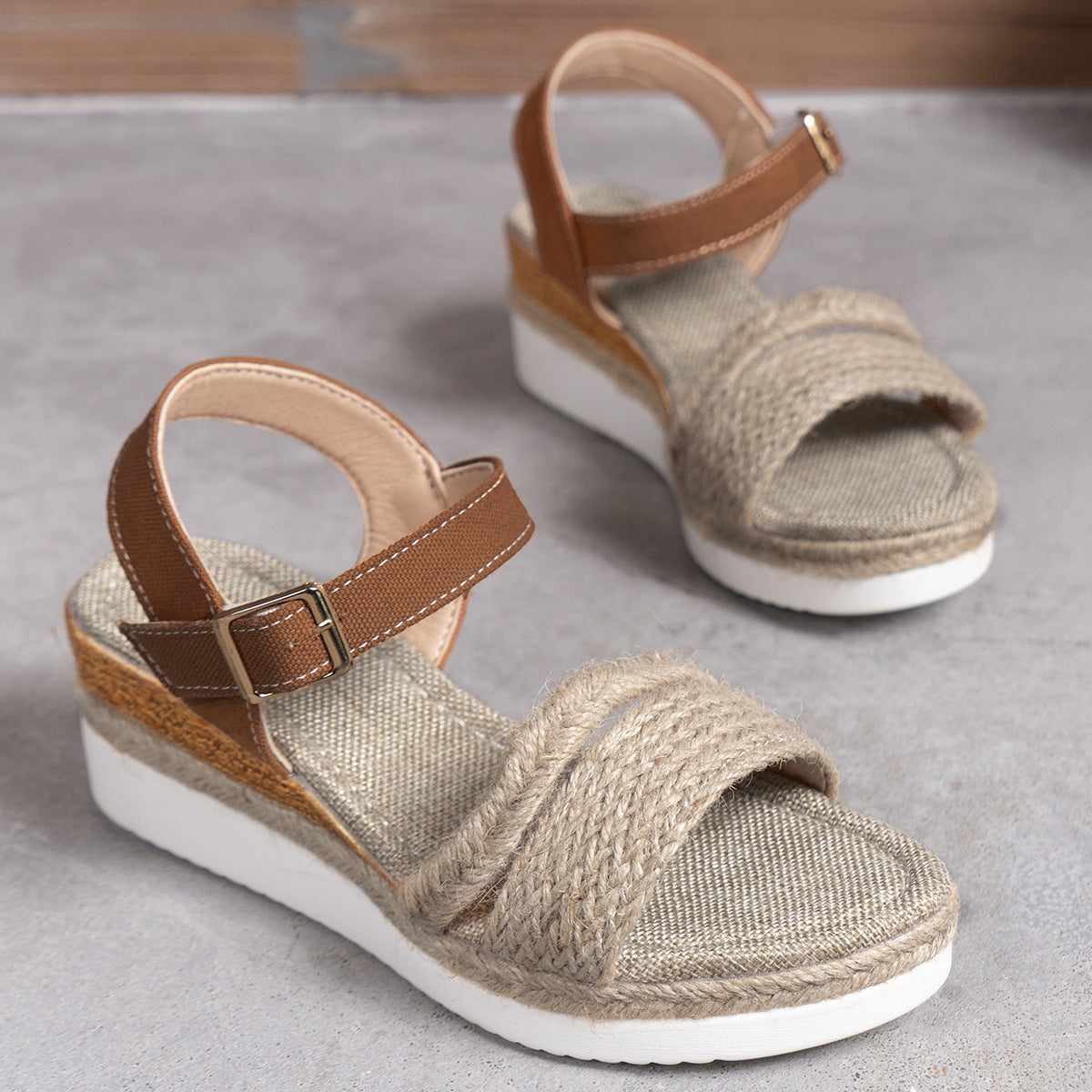 Woven Hemp Rope Wedge Lightweight Sandals