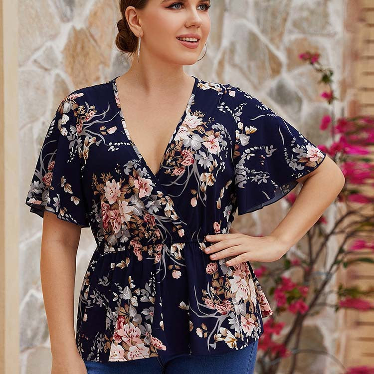 Navy Deep V Blouse