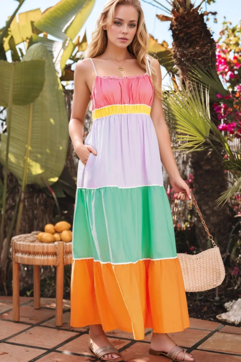 Color Block Flowy Tiered Maxi Dress with Pockets – LUANNA Boutique Color Block Flowy Tiered Maxi Dress with Pockets – LUANNA Boutique