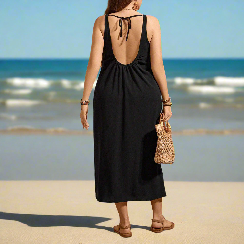 Plus Size Backless Lace Up Dress