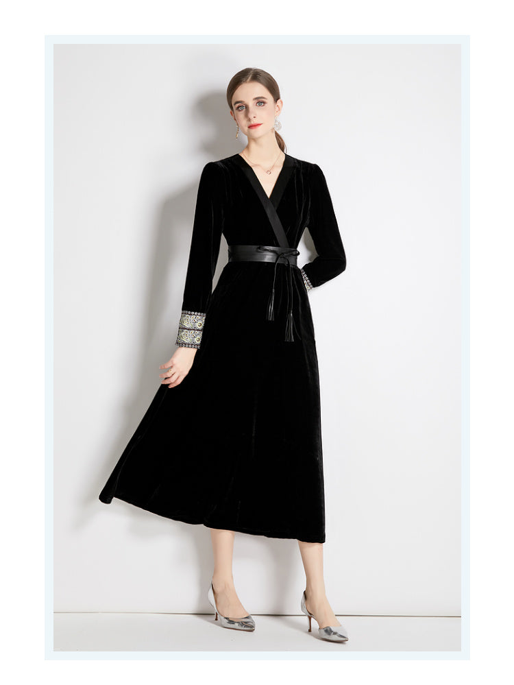 Black Velvet A Line Midi Dress