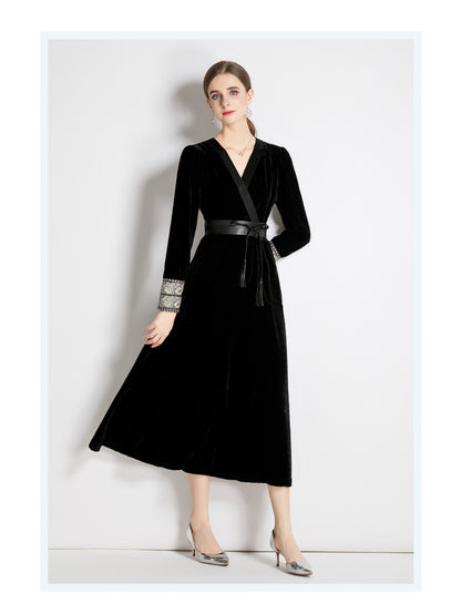 Black Velvet A Line Midi Dress
