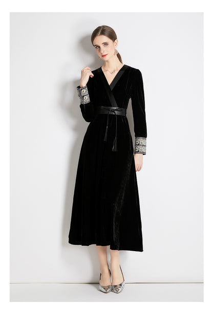 Black Velvet A Line Midi Dress